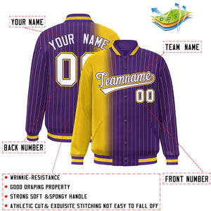 Custom Purple Gold Gradient Varsity Full-Snap Pinstripe Letterman Baseball Jacket