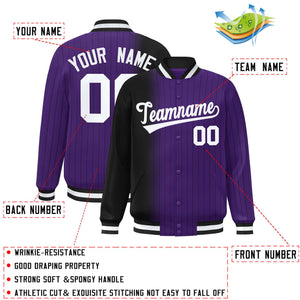 Custom Purple Black Gradient Varsity Full-Snap Pinstripe Letterman Baseball Jacket