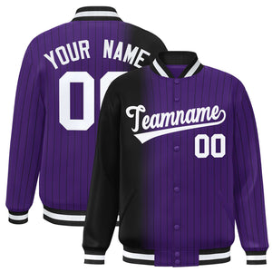 Custom Purple Black Gradient Varsity Full-Snap Pinstripe Letterman Baseball Jacket