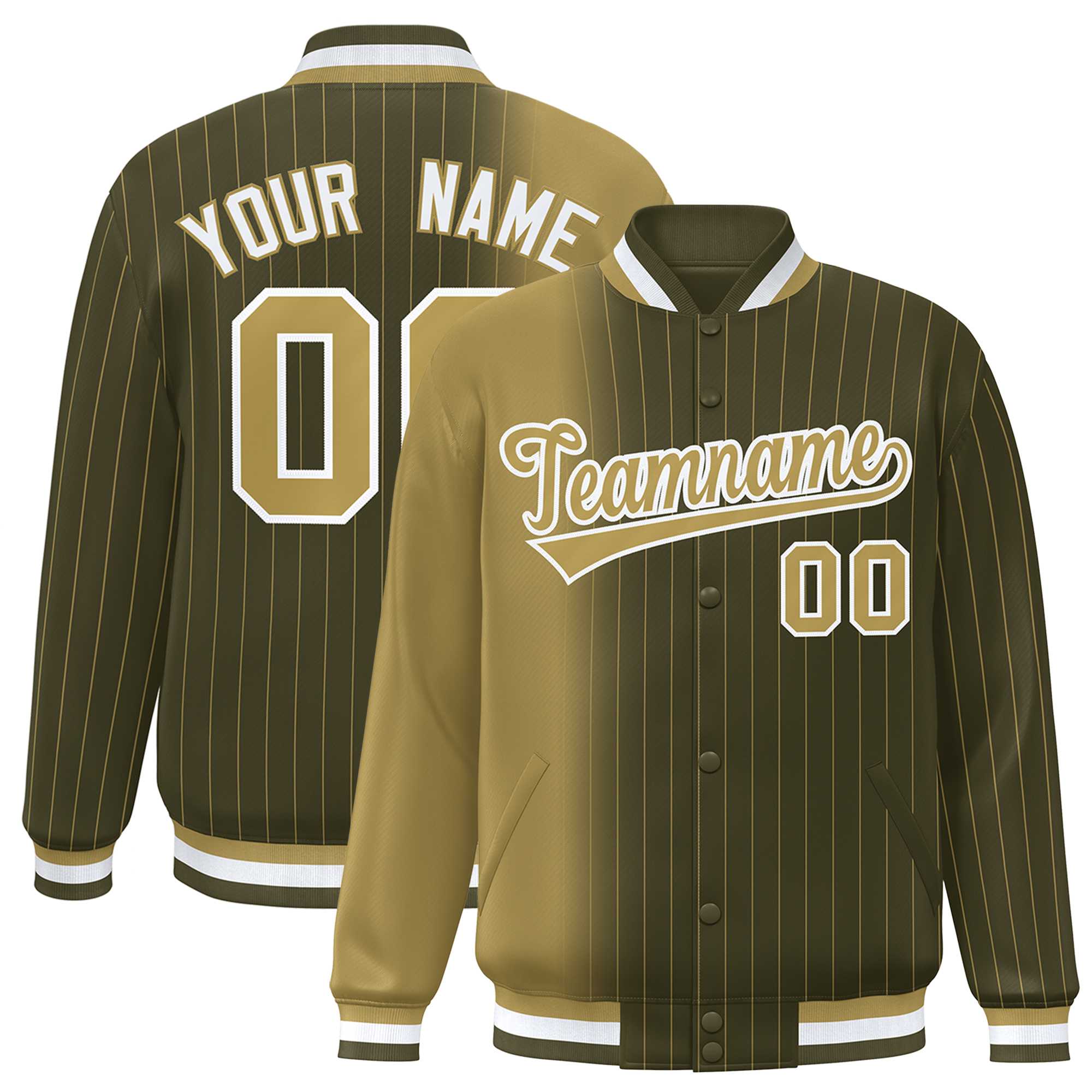 Custom Olive Desert Yellow Gradient Varsity Full-Snap Pinstripe Letterman Baseball Jacket