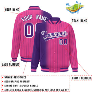 Custom Pink Purple Gradient Varsity Full-Snap Pinstripe Letterman Baseball Jacket