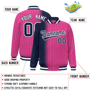 Custom Pink Navy Gradient Varsity Full-Snap Pinstripe Letterman Baseball Jacket