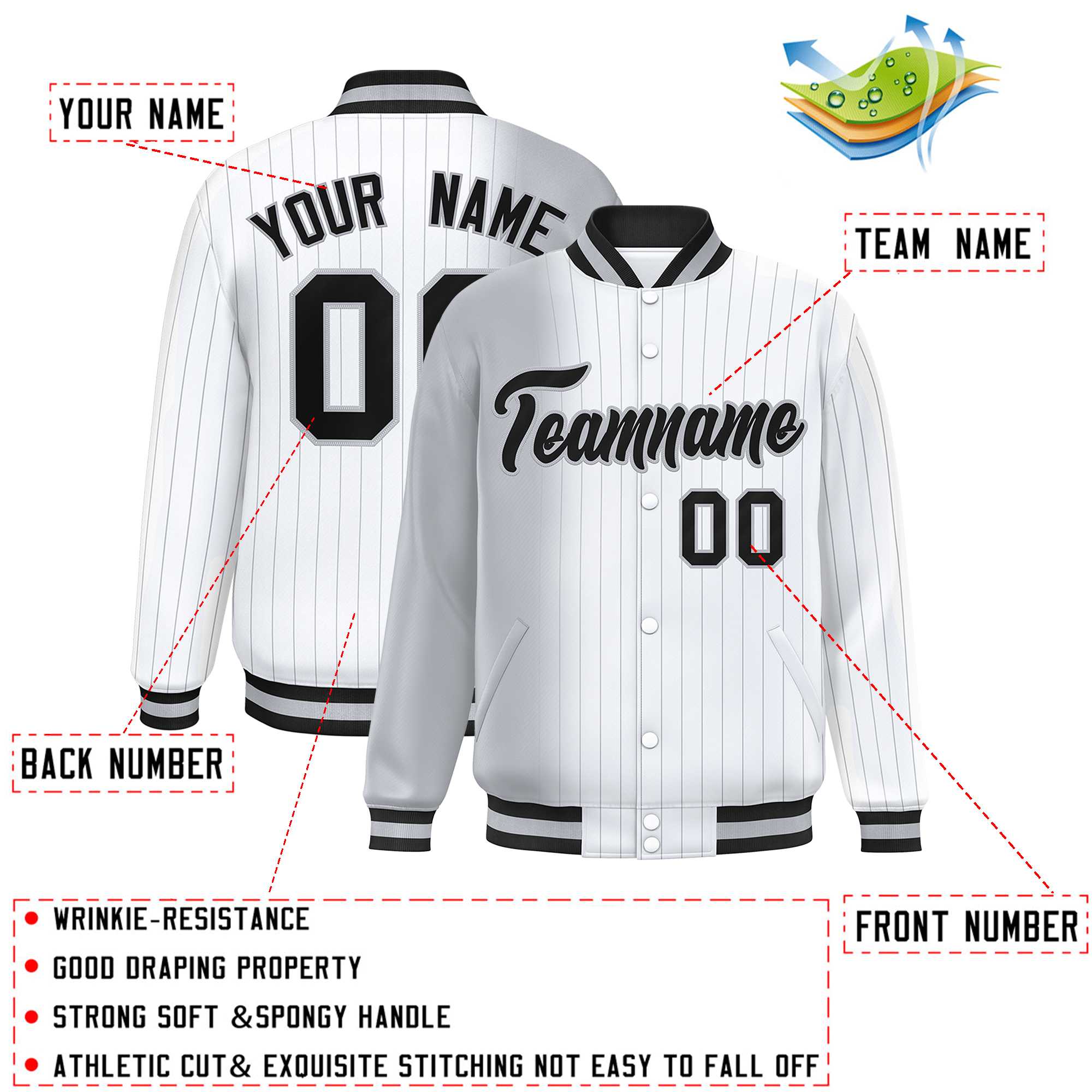 Custom White Gray Gradient Varsity Full-Snap Pinstripe Letterman Baseball Jacket