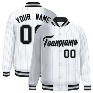 Custom White Gray Gradient Varsity Full-Snap Pinstripe Letterman Baseball Jacket