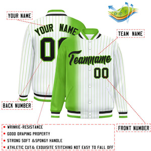 Custom White Green Gradient Varsity Full-Snap Pinstripe Letterman Baseball Jacket