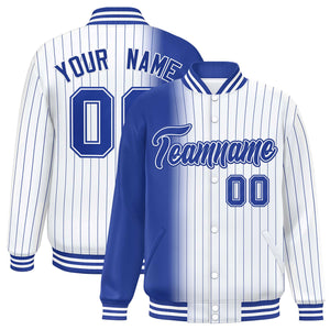 Custom White Royal Gradient Varsity Full-Snap Pinstripe Letterman Baseball Jacket