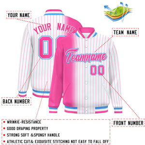 Custom White Pink Gradient Varsity Full-Snap Pinstripe Letterman Baseball Jacket