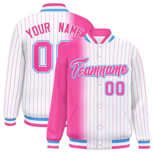 Custom White Pink Gradient Varsity Full-Snap Pinstripe Letterman Baseball Jacket