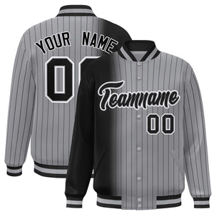 Custom Gray Black Gradient Varsity Full-Snap Pinstripe Letterman Baseball Jacket