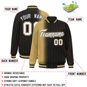 Custom Black Old Gold Gradient Varsity Full-Snap Pinstripe Letterman Baseball Jacket