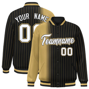 Custom Black Old Gold Gradient Varsity Full-Snap Pinstripe Letterman Baseball Jacket