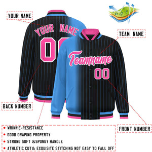 Custom Black Powder Blue Gradient Varsity Full-Snap Pinstripe Letterman Baseball Jacket