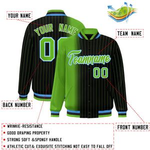 Custom Black Green Gradient Varsity Full-Snap Pinstripe Letterman Baseball Jacket