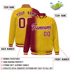 Custom Gold Crimson Gradient Varsity Full-Snap Pinstripe Letterman Baseball Jacket