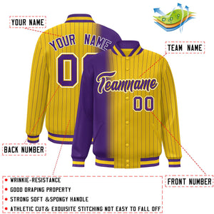 Custom Gold Purple Gradient Varsity Full-Snap Pinstripe Letterman Baseball Jacket