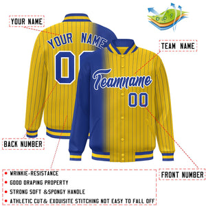 Custom Gold Royal Gradient Varsity Full-Snap Pinstripe Letterman Baseball Jacket