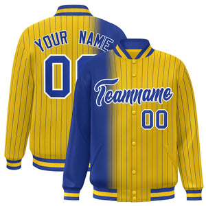 Custom Gold Royal Gradient Varsity Full-Snap Pinstripe Letterman Baseball Jacket