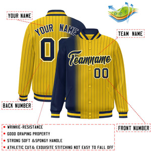 Custom Gold Navy Gradient Varsity Full-Snap Pinstripe Letterman Baseball Jacket