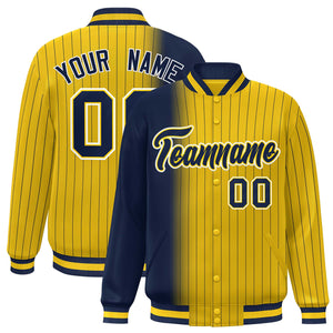 Custom Gold Navy Gradient Varsity Full-Snap Pinstripe Letterman Baseball Jacket