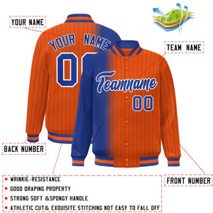 Custom Orange Royal Gradient Varsity Full-Snap Pinstripe Letterman Baseball Jacket