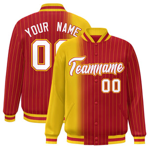 Custom Red Gold Gradient Varsity Full-Snap Pinstripe Letterman Baseball Jacket