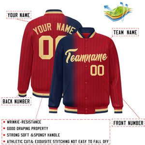 Custom Red Navy Gradient Varsity Full-Snap Pinstripe Letterman Baseball Jacket