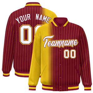 Custom Crimson Gold Gradient Varsity Full-Snap Pinstripe Letterman Baseball Jacket