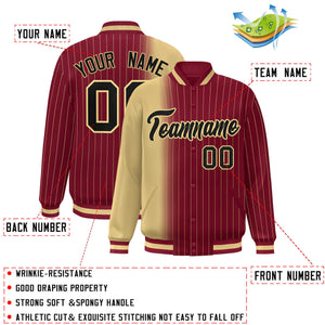 Custom Crimson Khaki Gradient Varsity Full-Snap Pinstripe Letterman Baseball Jacket