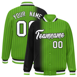 Custom Neon Green Black Gradient Varsity Full-Snap Pinstripe Letterman Baseball Jacket