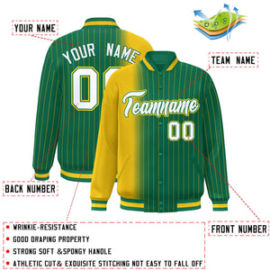 Custom Kelly Green Gold Gradient Varsity Full-Snap Pinstripe Letterman Baseball Jacket