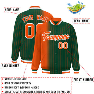 Custom Green Orange Gradient Varsity Full-Snap Pinstripe Letterman Baseball Jacket