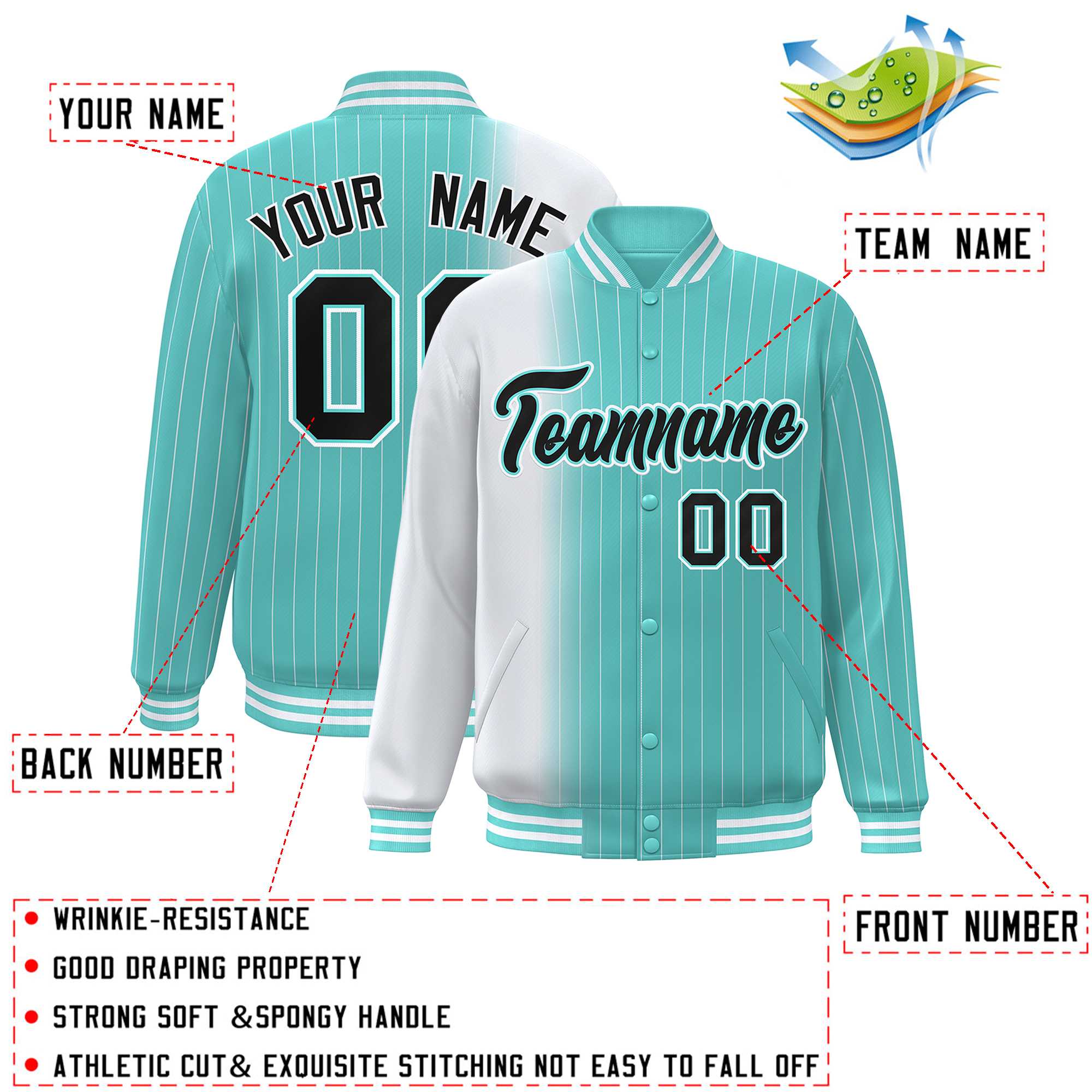 Custom Bright Green White Gradient Varsity Full-Snap Pinstripe Letterman Baseball Jacket