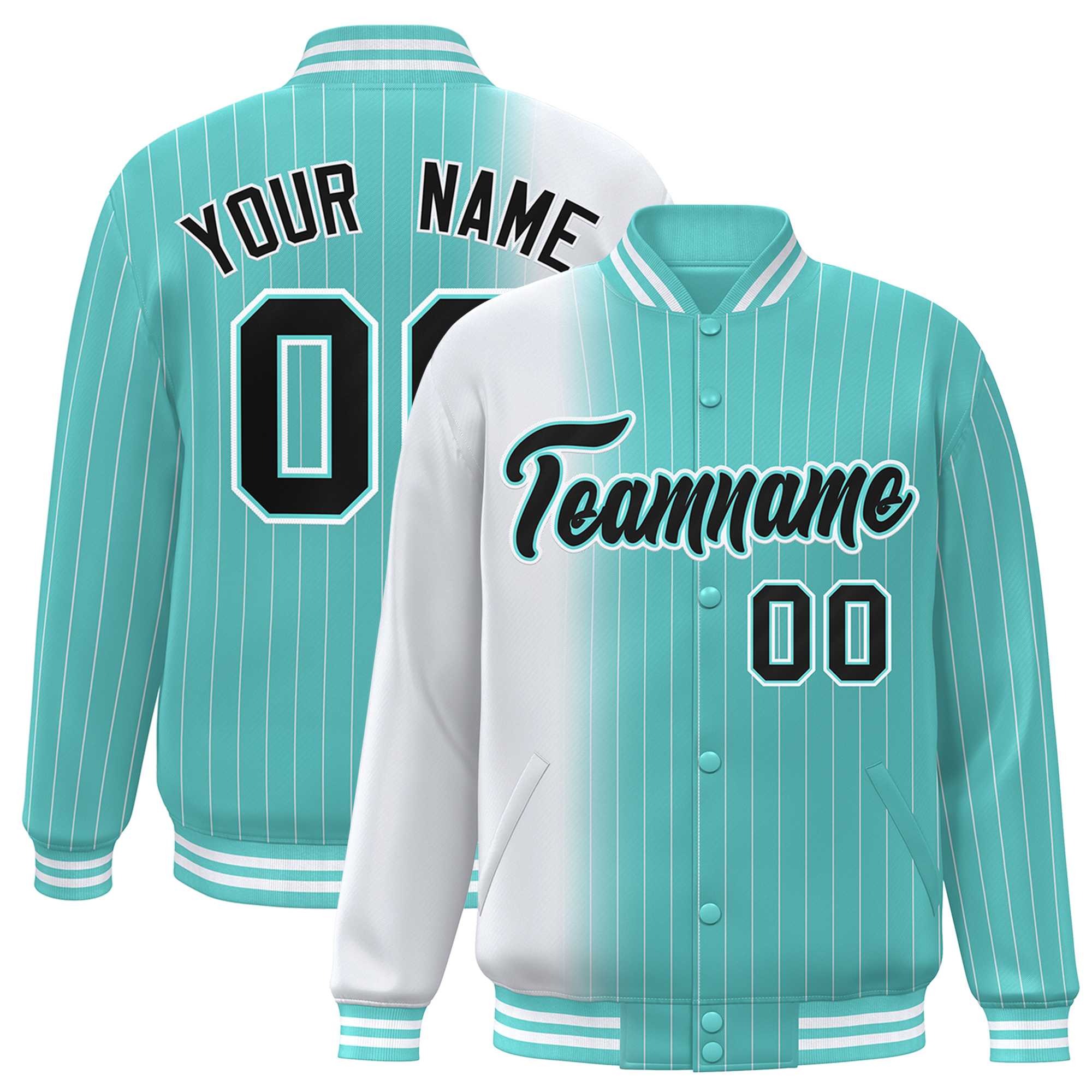 Custom Bright Green White Gradient Varsity Full-Snap Pinstripe Letterman Baseball Jacket