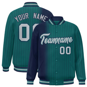 Custom Aqua Navy Gradient Varsity Full-Snap Pinstripe Letterman Baseball Jacket