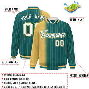 Custom AquaYellowGradient Varsity Full-Snap Pinstripe Letterman Baseball Jacket