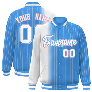 Custom Powder Blue White Gradient Varsity Full-Snap Pinstripe Letterman Baseball Jacket