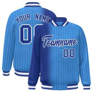 Custom Powder Blue Royal Gradient Varsity Full-Snap Pinstripe Letterman Baseball Jacket