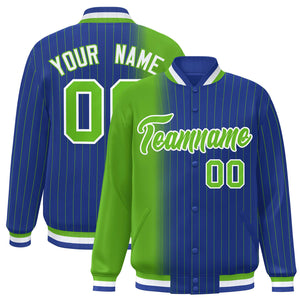 Custom Royal Green Gradient Varsity Full-Snap Pinstripe Letterman Baseball Jacket