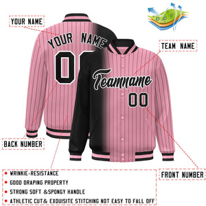 Custom Light Pink Black Gradient Varsity Full-Snap Pinstripe Letterman Baseball Jacket