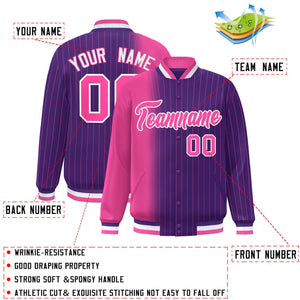 Custom Purple Pink Gradient Varsity Full-Snap Pinstripe Letterman Baseball Jacket