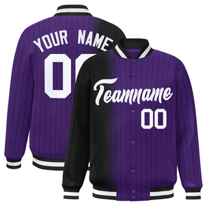 Custom Purple Black Gradient Varsity Full-Snap Pinstripe Letterman Baseball Jacket