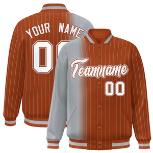 Custom Texas Orange Gray Gradient Varsity Full-Snap Pinstripe Letterman Baseball Jacket