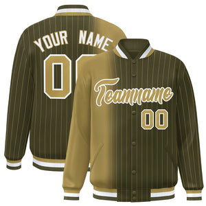 Custom Olive Desert Yellow Gradient Varsity Full-Snap Pinstripe Letterman Baseball Jacket