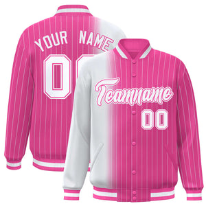 Custom Pink White Gradient Varsity Full-Snap Pinstripe Letterman Baseball Jacket