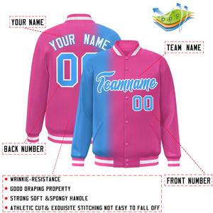 Custom Pink Powder Blue Gradient Varsity Full-Snap Pinstripe Letterman Baseball Jacket