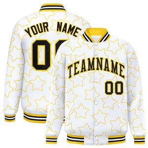 Custom White Gold Varsity Full-Snap Star Pattern Letterman Baseball Jacket