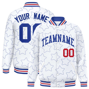 Custom White Royal Varsity Full-Snap Star Pattern Letterman Baseball Jacket