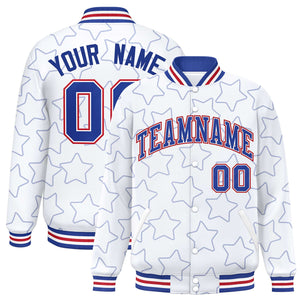 Custom White Royal Varsity Full-Snap Star Pattern Letterman Baseball Jacket