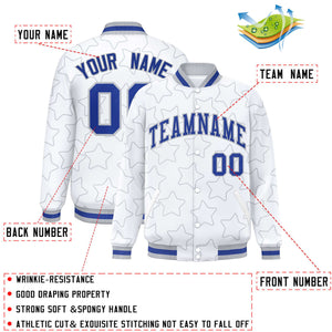 Custom White Gray Varsity Full-Snap Star Pattern Letterman Baseball Jacket