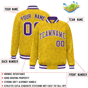 Custom Gold Purple Varsity Full-Snap Star Pattern Letterman Baseball Jacket